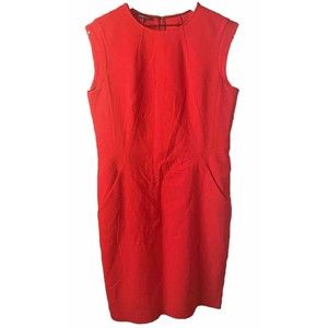 Lafayette 148 New York Carnelian Red Virgin Wool Shift Dress Size 12 w/Pockets